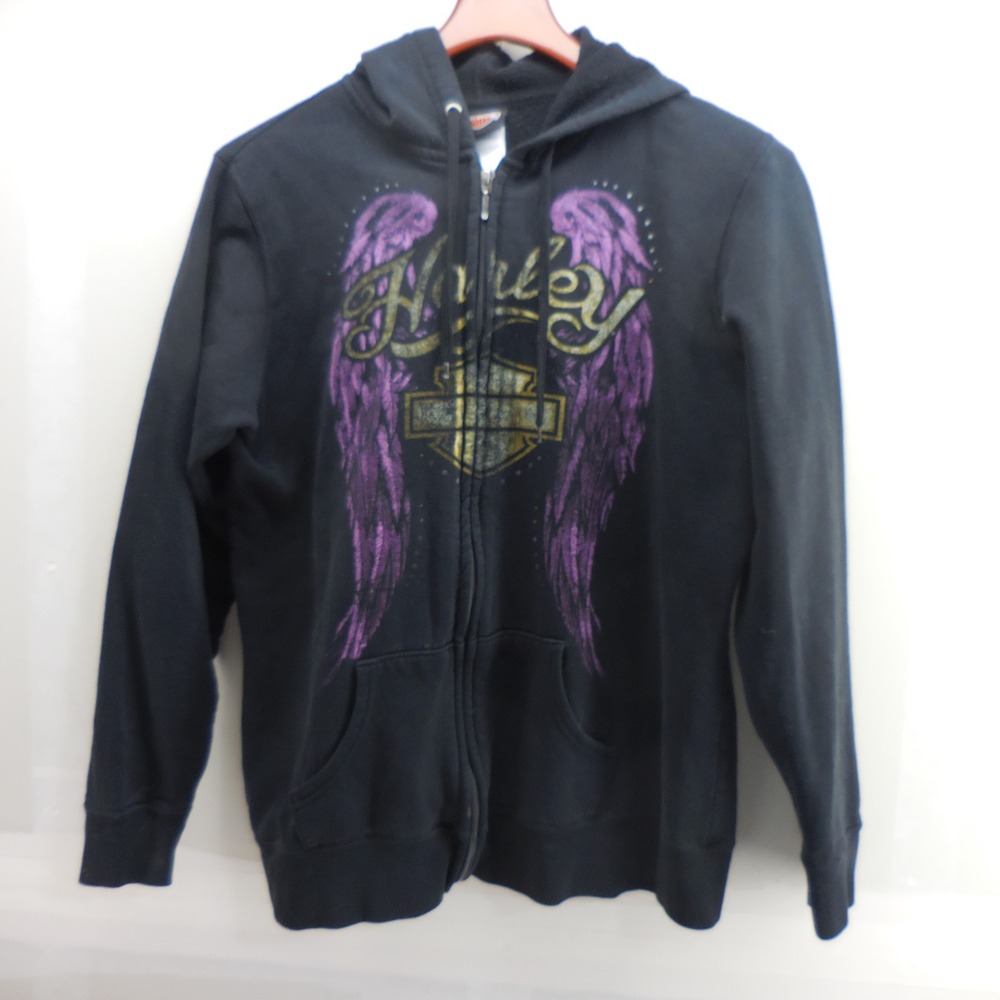 Harley-Davidson Wings Logo Zip Hoodie Black Purple Gold Greeley CO XL Angel